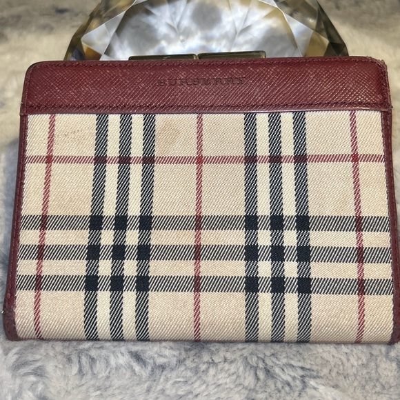 Burberry Handbags - Burberry Nova Check Bi-Fold Wallet with red leather trim